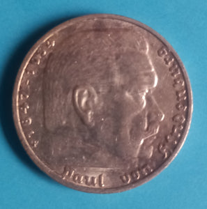 Drittes Reich Hindenburg 5 Reichsmark 1935 F ohne HK Silber