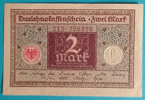 Darlehnskassenschein 2 Mark 1920, gebraucht