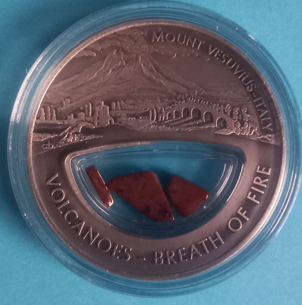 Fidschi Silbermünze 10 Dollars 2013 Versuv-Italien Inlay mit echten Vulkansteinen