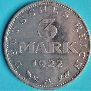 Weimarer Republik 3 Mark 1922 A