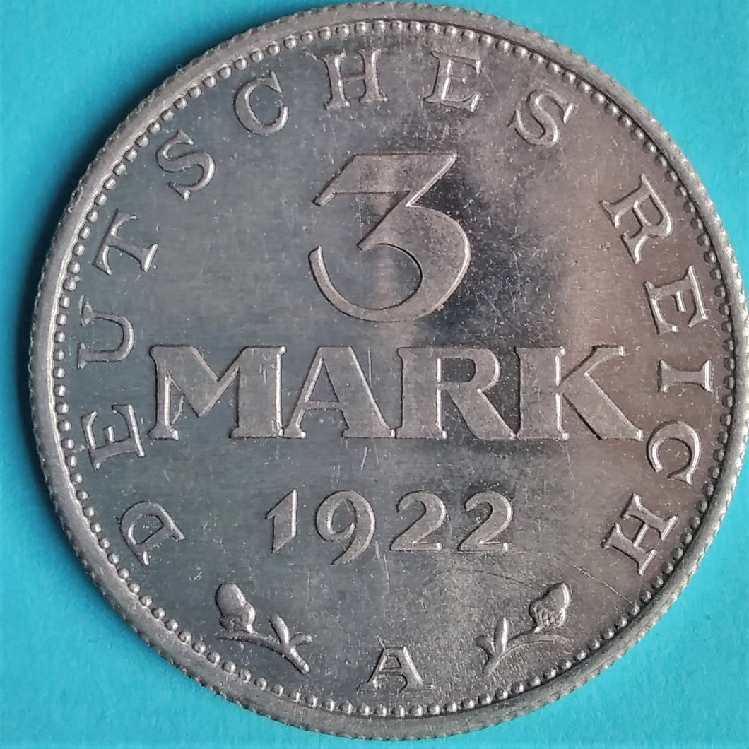 Weimarer Republik 3 Mark 1922 A