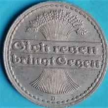 Laden Sie das Bild in den Galerie-Viewer, Weimarer Republik 50 Pfennig 1920-1922 verschiedene Prägestätten
