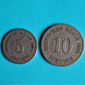 Kaiserreich Set 5 Reichspfennig und 10 Reichspfennig verschiedene Jahrgänge