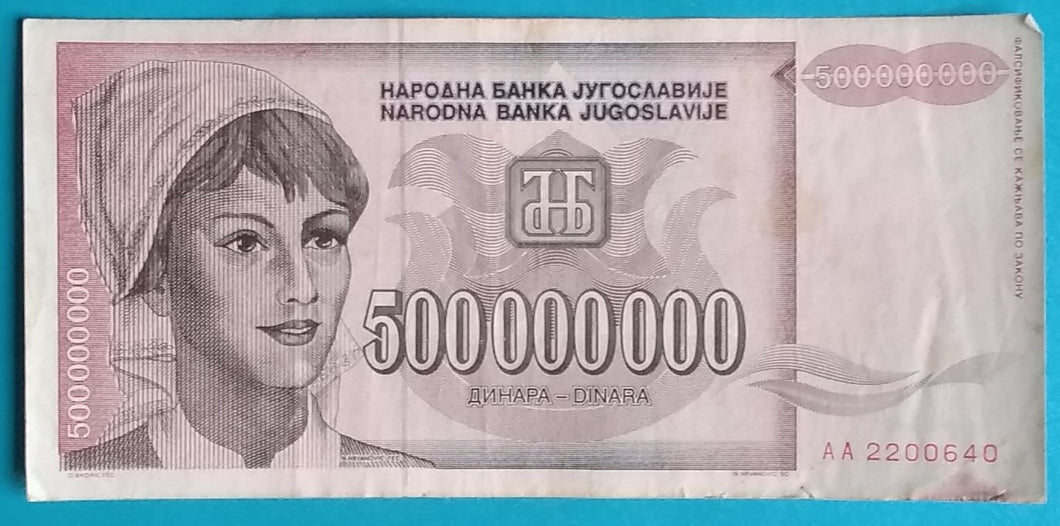 Jugoslawien 500 Millionen Dinara 1993 gebraucht