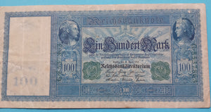 100 Mark 1910  gebraucht grüner Stempel