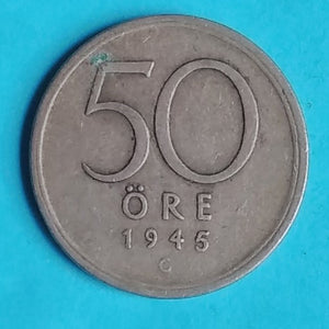 Schweden 50 Öre 1945 Silber